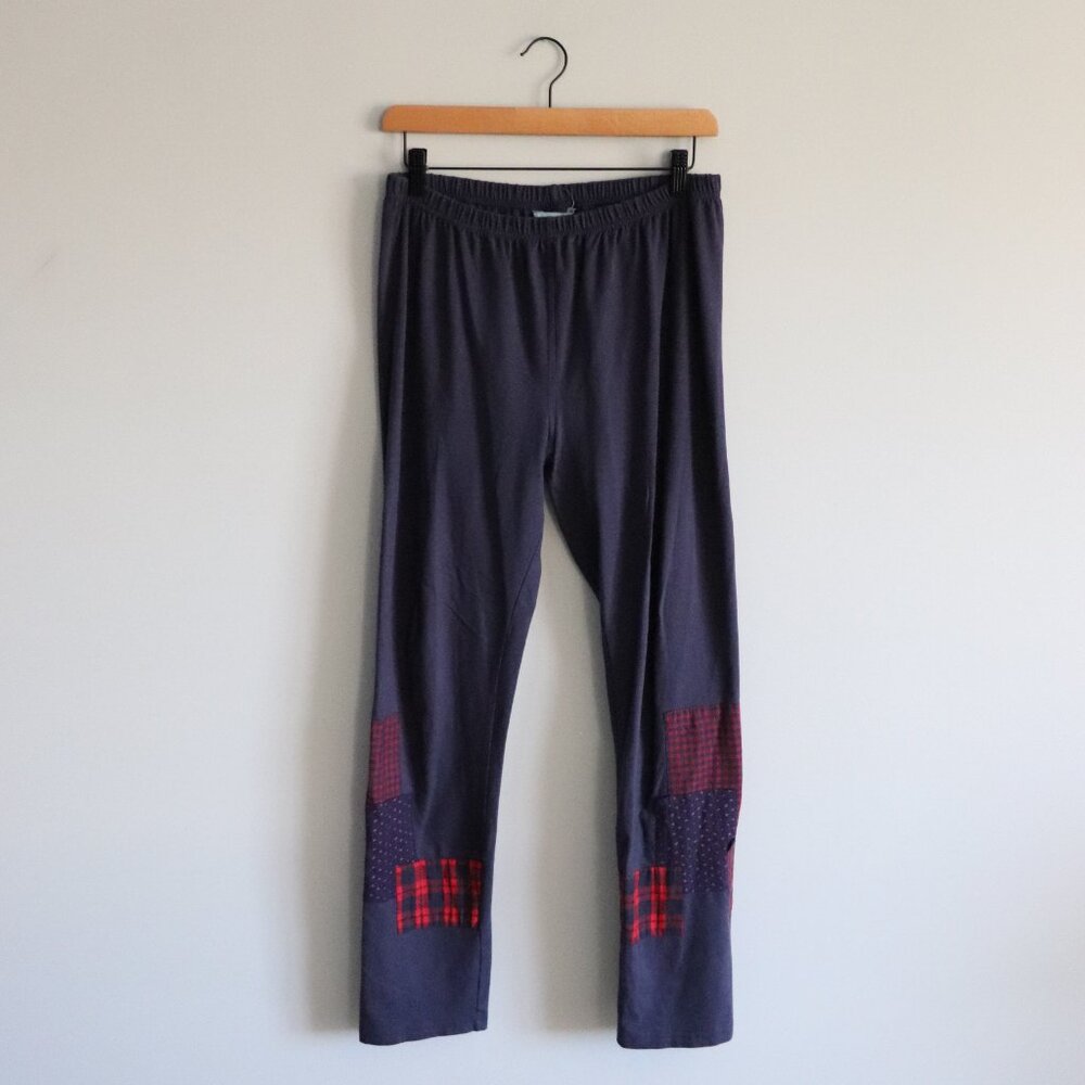 April Cornell Womens Blue Sz L‎ Pull On Stretch Plaid Patchwork Comfy Pj Pants